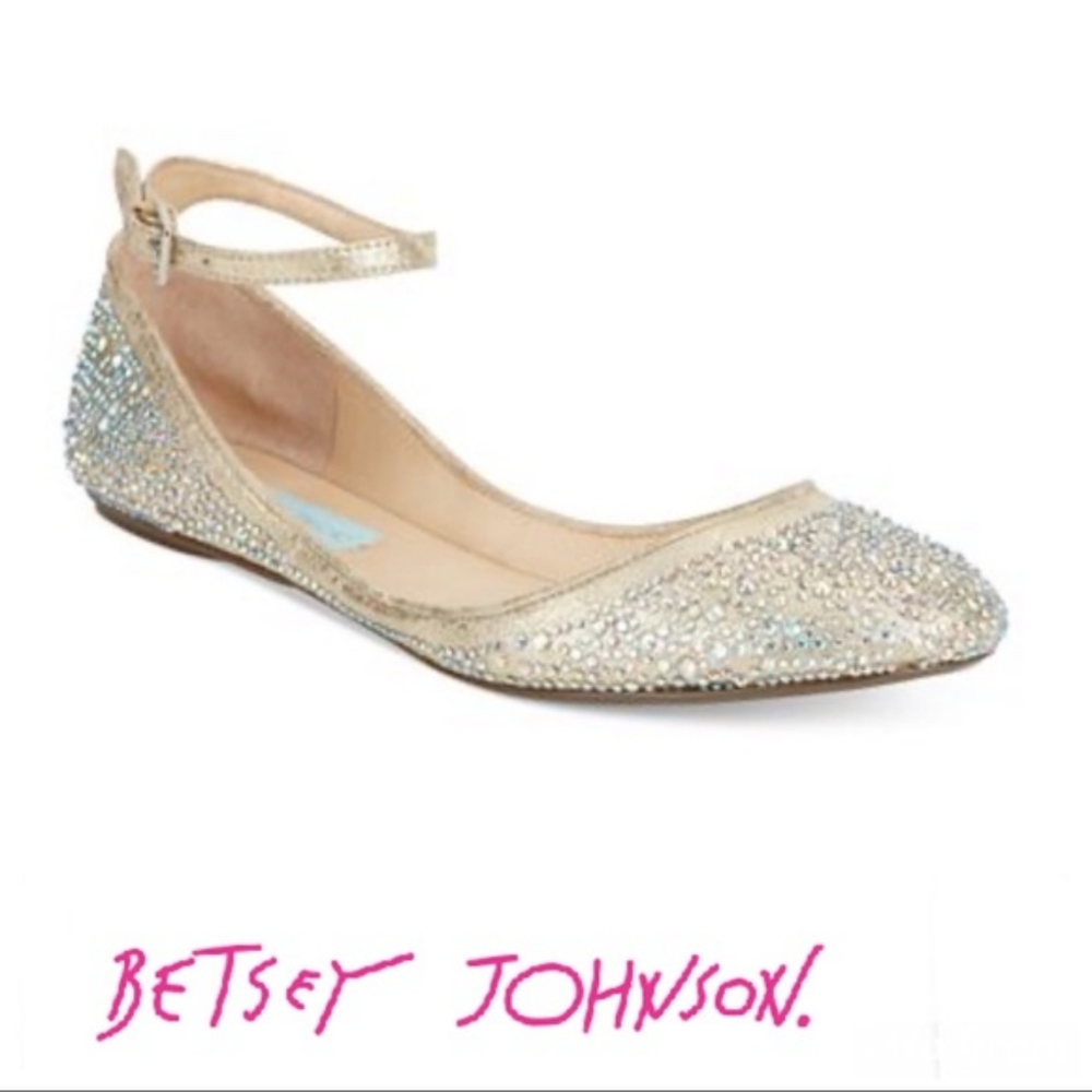 Betsey Johnson "Joy" Champagne Rhinestone Flats